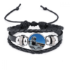 Lion Charm Black Leather Bracelet