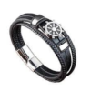 Black Leather Ship Wheel Bracelet – Nautical Elegance